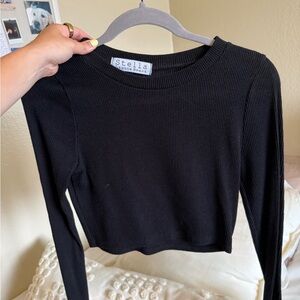 Black Ribbed Long Sleeve Cropped Top